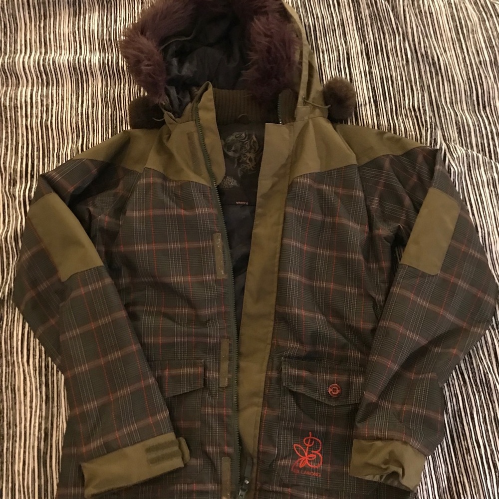 Billabong green and orange plaid jacket